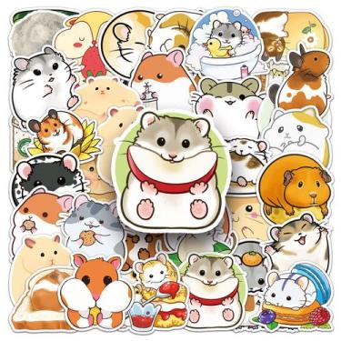 Imagem de Adesivos Cute Hamster, 50 peças, decalque de animal desenhado à mão em