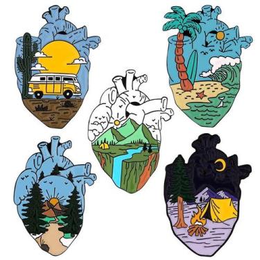 Imagem de Brooch Pins Set Scenic Heart Travel Alloy Blouse P para unissex - Yiwe