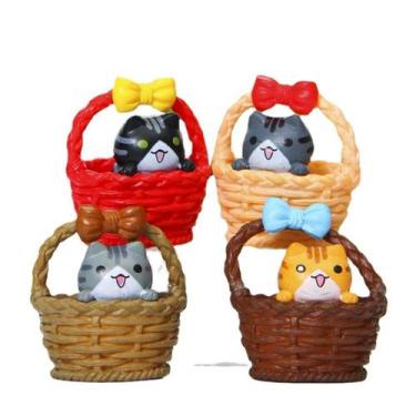 Imagem de Conjunto de decoração de jardim com 4 gatos fofos em cestos PVC Cat Sc