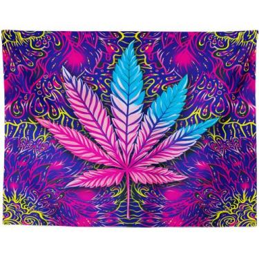 Imagem de Tapeçaria pendurada na parede Colorful Leaf Trippy Psychedelic Art - y