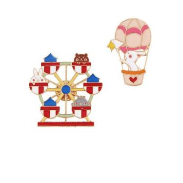 Imagem de Conjunto de broches, roda gigante de desenho animado e balão de ar que