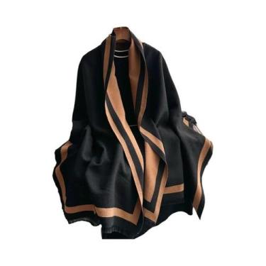 Imagem de Cachecol Feminino Quente De Caxemira Liso, Xale De Moda, Pashmina De I