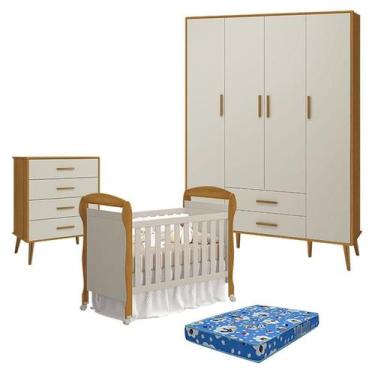 Imagem de Quarto de Bebê 4 Portas com Cômoda Gaveteiro Isis e Berço Americano Da