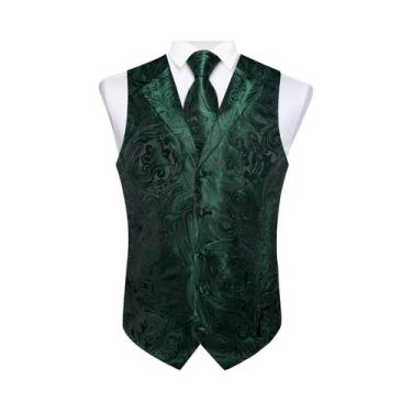 Imagem de Colete De Smoking Masculino Paisley Com Gravata, Lenço De Bolso E Abot