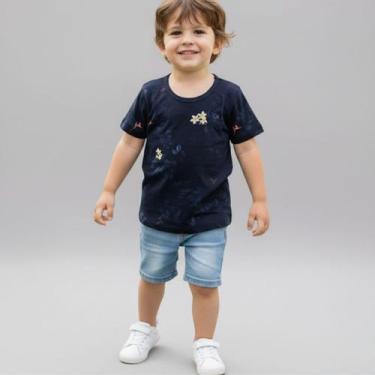 Imagem de Camiseta Infantil Ogochi 2/8 anos Estampa Flores SpecialSlim, Azul mar