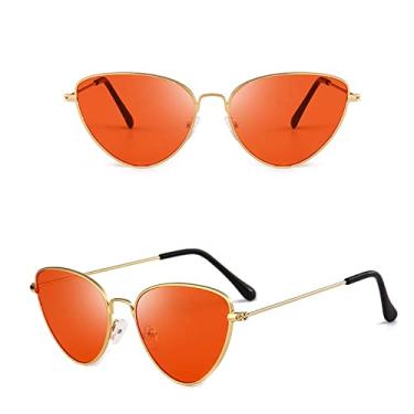 Imagem de Óculos de sol retro olho de gato feminino amarelo rosa lente óculos de sol armação de metal uv400 óculos de condução óculos de sol, 4, china