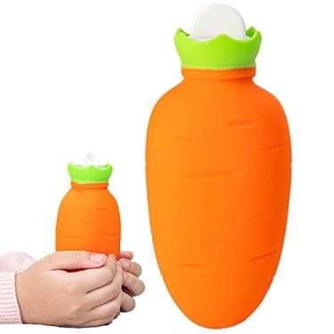 Imagem de Garrafa de água quente 330 ml de borracha mãos em saco de água quente almofada de aquecimento para compressa quente/fria aquecedor de pés de mão, dismenorreia do ombro do pescoço alívio da dor, laranja, 17x8 cm