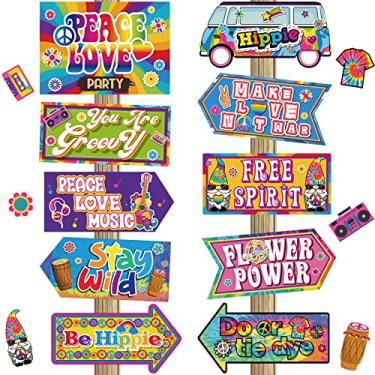 Imagem de Decoração de festa dos anos 60 1960 placas de festa decoração de parede 60 placas retrô circo placas de boas-vindas decoração para tema hippie anos 60 tema retrô festa suprimentos
