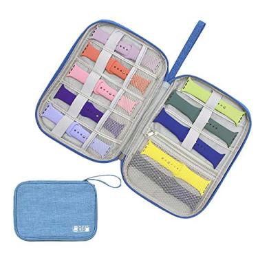 Imagem de O organizador de armazenamento de pulseira de relógio inteligente comporta 10-15 pulseiras de relógio com estojo de transporte, bolsa de armazenamento de pulseira à prova d 'água, estojo de armazenamento portátil (azul)
