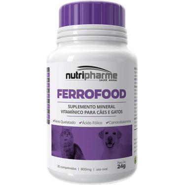 Imagem de Suplemento Vitamínico Mineral FerroFood 800 mg para Cães e Gatos - 30 Comprimidos