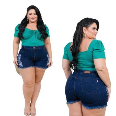 Imagem de Bermuda Short Jeans Desfiado Plus Size 100% Algodão Curto - Karha Jean