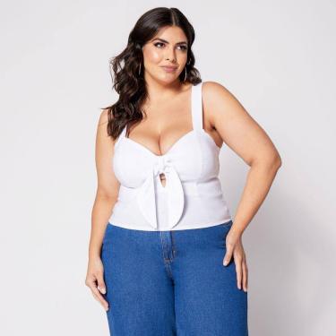 Imagem de Blusa Cropped de Alça Plus com Nó e Bojo Branco
