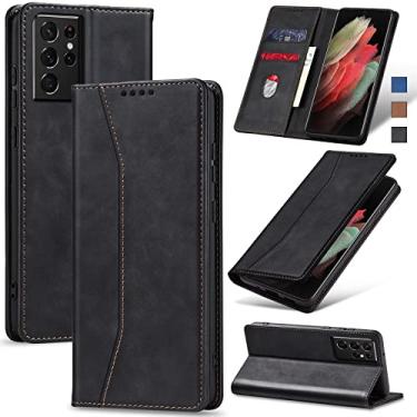 Imagem de Jasonyu Flip Carteira Capa para Samsung S21 Ultra,Capinha Folio Magnética de Couro com Suporte para Cartão,Suporte para Chute - Protetora Durável de TPU à Prova de Choque para Telefone,Preto