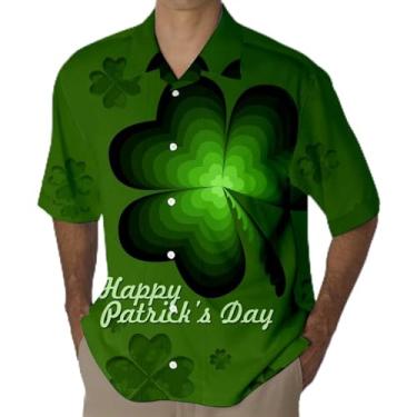 Imagem de Camiseta masculina divertida do Dia de São Patrício Green Clover Saint Pattys Day Ahola camisas havaianas de manga curta com botões, 036-ag, GG