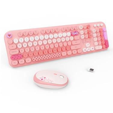 Imagem de TT-FOPETT Combo de Teclado e Mouse Sem Fio, 104 Teclas Redondas de Tamanho Completo, Rosa, 2.4 GHz Sem Fio, Compatível com PC/Mac/Laptop/Tablet/Computador/Windows