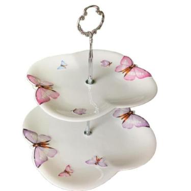 Imagem de Prato Duplo Para Doces de Porcelana Borboletas 25,5cm Wolff