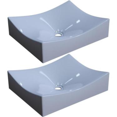 Imagem de Kit 02 Cubas de Apoio Retangular Para Banheiro Lavabo C01 ML44W Branco