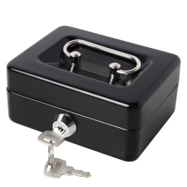 Imagem de Caixa de dinheiro pequena com bandeja de dinheiro e trava, caixa de dinheiro de metal Lovndi para dinheiro, cofre XXpequeno, preto