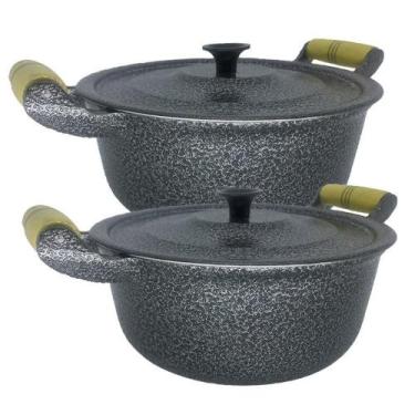 Imagem de Jogo de Panela Caçarola Alumínio Craqueada Preta 22 e 24 Cm - Okayshop