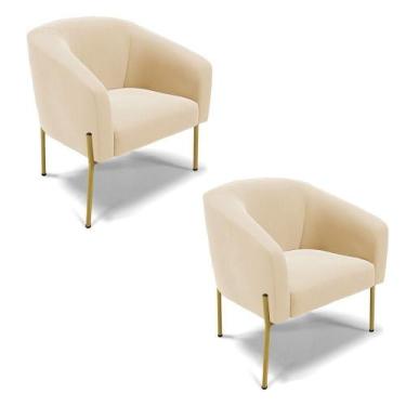 Imagem de Cadeira Sala De Jantar Pé De Ferro Dourado Kit 2 Stella Suede D03 - D'