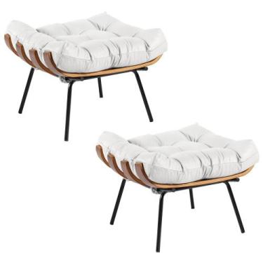 Imagem de Kit 2 Puff Decorativo Sala de Estar Costela Couro Branco G34 - Gran Be