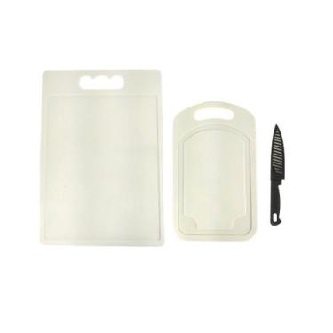 Imagem de kit 2 tabua de corte com faca corta carne legumes de plastico resisten