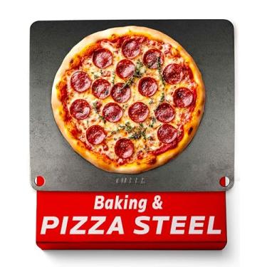 Imagem de OLEEK Folhas de aço de pizza para forno - Folhas de aço de metal para forno - Aço para pizza 40,6 x 34 cm - Pedra de pizza de aço para forno - Pizzas profissionais de aço para assar - Pedra de