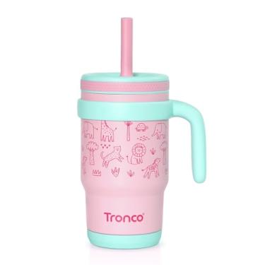 Imagem de Tronco Copo infantil isolado de 400 ml com alça e canudo flexível resistente a derramamentos, copos infantis de aço inoxidável sem BPA com tampas, à prova de respingos, caneca de viagem, lavar apenas