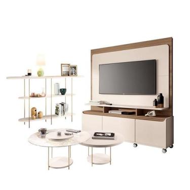 Imagem de Estante Home Theater Quantum Off White Castanho e Aparador Infinity e 