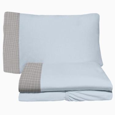 Imagem de Jogo de Lençol 3 Peças Mini Cama Malha 100% Algodão Quadrados 01 Cinza