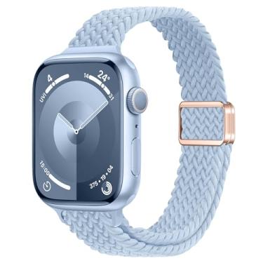 Imagem de ALSMGGBPAF Pulseira feminina de nylon trançado fina compatível com Apple Watch séries 10, 9, 8, 7, 6, SE, 5, 4, 3, 2 e 1 de 42 mm, 41 mm, 40 mm, 44 mm, 45 mm, 2 e 1 de 42 mm, 41 mm, 40 mm, 44 mm, 46