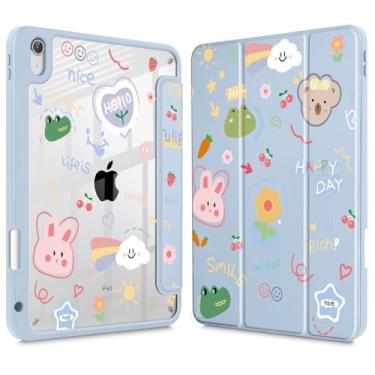 Imagem de May Chen Capa para iPad Air 11 (M3 2025 / M2 2024) 7º 6º, iPad Air 4 e 5 de 10,9 polegadas, 5º 4º (2022/2020) - Suporte para lápis + hibernar/despertar automático, capa traseira transparente à prova