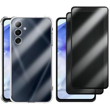 Imagem de Kit Capa + 2 Películas de Privacidade 3D para Samsung Galaxy A55 5G | Anti-Impacto | Transparente | Capinha Transparente + Película Anti Espião Para Samsung Galaxy A55 5G