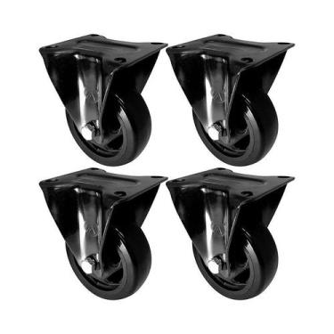 Imagem de Kit 4 un roda rodízio fixo pvc preto 2 polegada 50mm móvel - AJAX