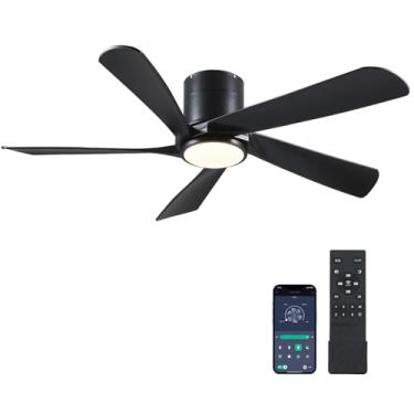 Imagem de CHESUR Ventiladores De Teto Pretos Com Luzes - Ventilador Perfil Baixo Embutido 54" Controle Remoto/Aplicativo, Regulável E 3 Circuitos, Reversível, Luz Moderna Para Quarto Interno, Infantil