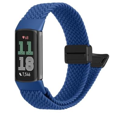 Imagem de FINTIE Pulseira elástica trançada magnética compatível com Fitbit Charge 6/5, pulseira de substituição elástica esportiva de nylon macio, Medium, Nylon, Sem Pedra Preciosa