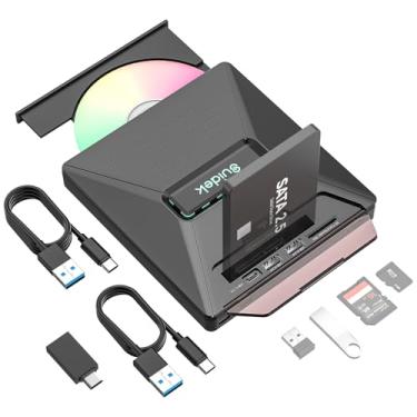Imagem de SUIDEK Unidade de CD DVD Externa, Driver de CD DVD Portátil com SATA de 6.3 cm, Leitor de Cartão SD Micro SD e Hub USB A USB C