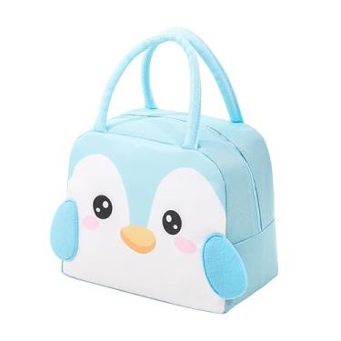 Imagem de Bolsa Térmica Infantil Lancheira Escolar Marmita com Alça Estampas 3D de Animais Fofos Isolamento Térmico Reutilizável Impermeável para Crianças e Passeios (Azul Claro-Pinguim)