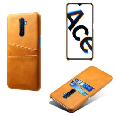 Imagem de Capas Compatível com OPPO X2 PRO,tampa protetora de couro falso,design de saco de cartão com 2 fendas de cartão atrás,proteção anti-impressão digital e anti-gota-Yellow