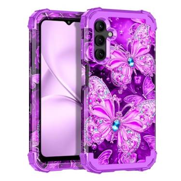 Imagem de LONTECT Capa para Galaxy A15 5G à prova de choque 3 em 1 resistente, híbrida, resistente, resistente a quedas de alto impacto, capa floral para Samsung Galaxy A15 5G 6,5 polegadas 2024, violeta escuro