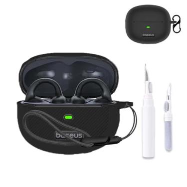 Imagem de NOUKAJU Capa para Baseus Bowie MF1, capa protetora para fone de ouvido (com mosquetão + cordão + caneta de limpeza) à prova de quedas, capa protetora para fones de ouvido Baseus Bowie MC1 com clipe de