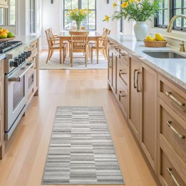 Imagem de jinchan Tapete geométrico 5 x 12 lavável abstrato caminho de cozinha cinza antiderrapante ultrafino tapete moderno leve para lavanderia, sala de estar, quarto, cinza