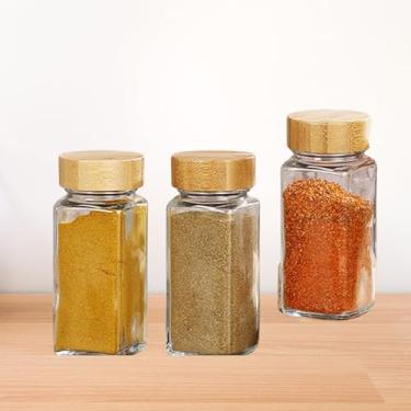 Imagem de KIT 3 SALEIRO/PIMENTEIRO PORTA TEMPERO DE VIDRO C/TAMPA EM BAMBU 120ML