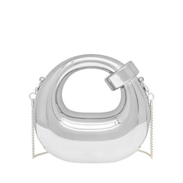 Imagem de COOLOYA Bolsa feminina de luxo de designer de acrílico mini crescente, bolsa de mão tiracolo com corrente, Fivela de prata, One Size, Macio