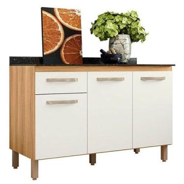 Imagem de Balcão Nicioli Fit 3 Portas 1 Gaveta, FREIJO/OFF WHITE CRISTAL