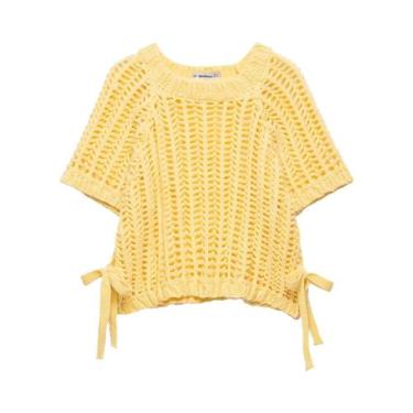 Imagem de Suéter Feminino De Tricô Grosso Cropped Com Gola O, Manga Curta, Detal