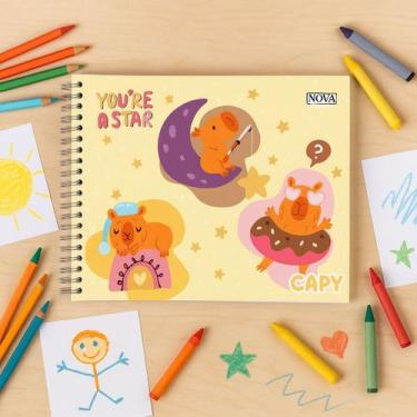 Imagem de Caderno de Desenho Capa Dura 60 FLS Espiral Capivara Sortido - Nova Ca