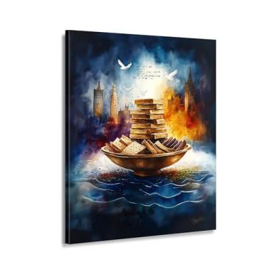 Imagem de CANLUNTE Impressão em tela de arte de parede de Páscoa - Jantar abstrato moderno e pintura de pomba branca, decoração de parede espiritual para feriados judaicos, decoração de casa (arte 3,6 cm x 160