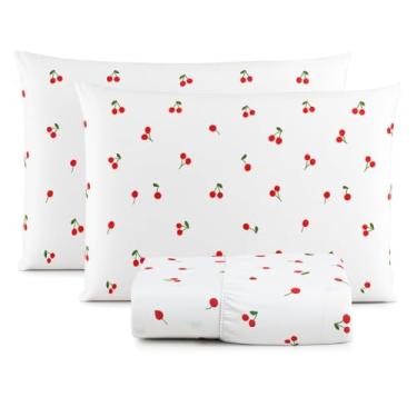 Imagem de Jogo de Lençol Estampado Cereja 180 Fios com Elástico Algodão Solteiro, Casal, Queen e King(King)