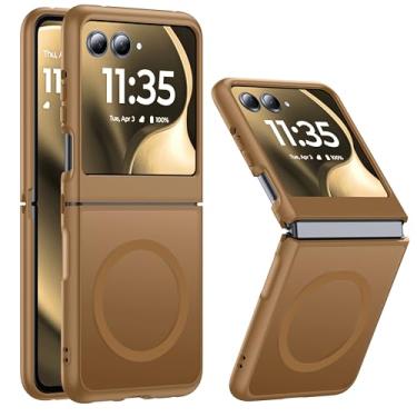 Imagem de FNDMIL Capa magnética para Motorola Razr 2025/Motorola Razr 2024 compatível com MagSafe translúcido fosco estrutura integrada fina para Motorola Razr 60/50, marrom
